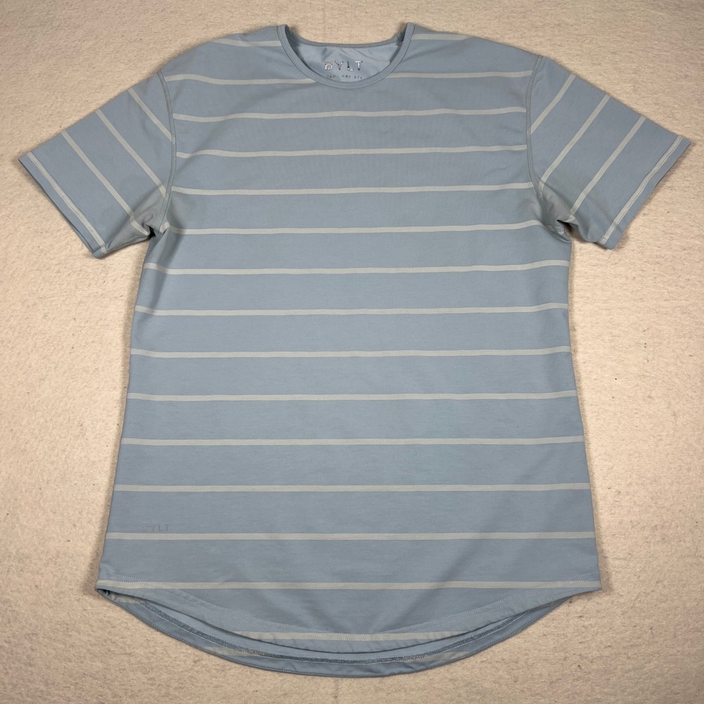 BYLT Mens Drop Cut Lux Striped Short Sleeve Shirt Blue Size Large - Picture 2 of 7
